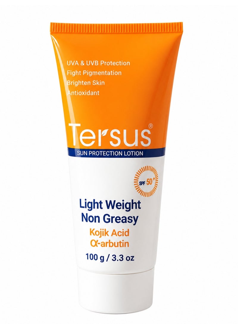 Tersus Lightweight Oil-Free Sunscreen Lotion SPF 50+ for Daily Protection & Skin Tone Improvement – 100g - Image 1