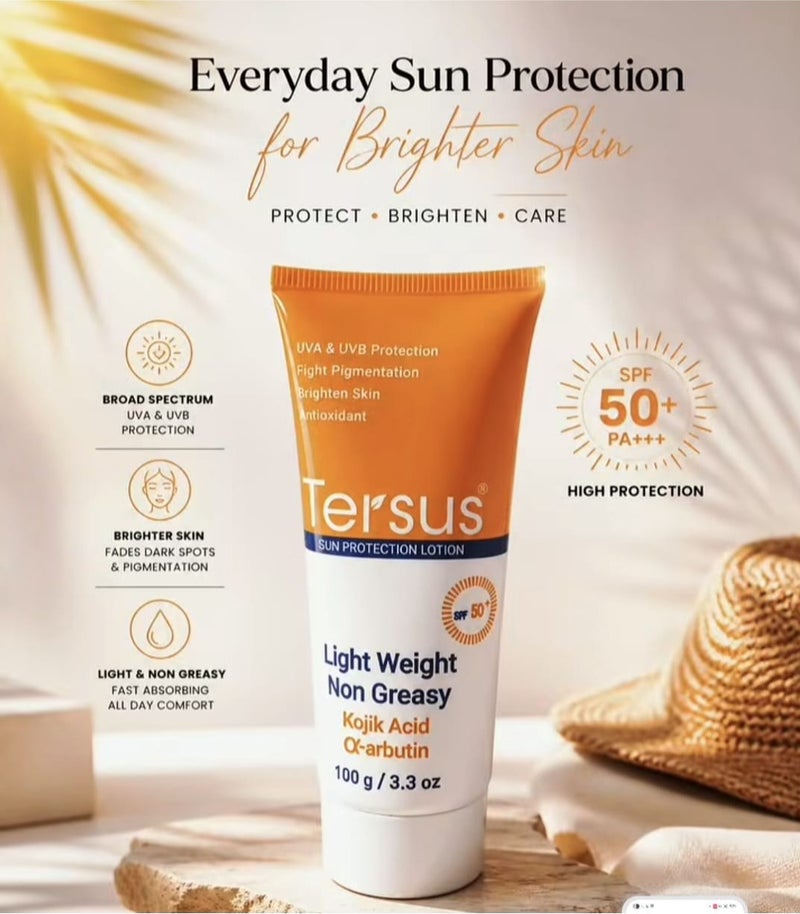 Tersus Lightweight Oil-Free Sunscreen Lotion SPF 50+ for Daily Protection & Skin Tone Improvement – 100g - Image 2