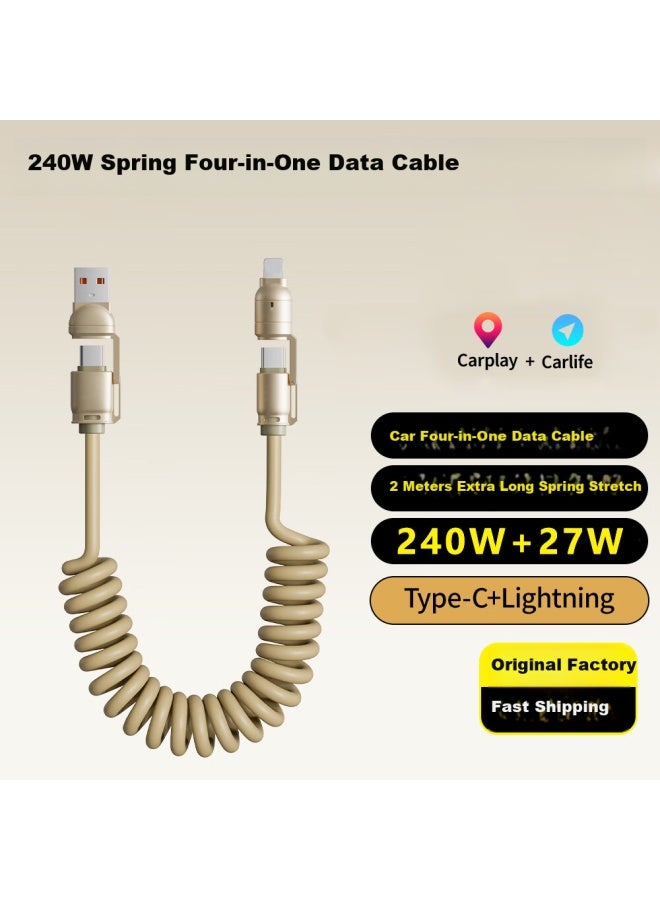 Jowoye 240W Xiaomi Super Fast Charge Huawei Car Screen Projection Carplay Phone Data Cable For Apple Computer Itools Android Audi Volkswagen Spring Telescopic Cable - Image 2