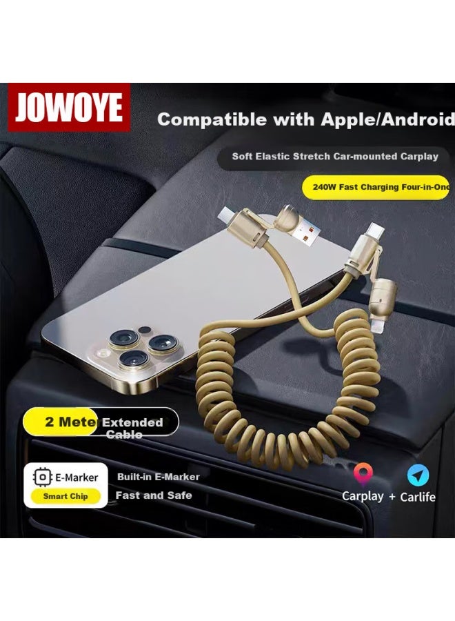 Jowoye 240W Xiaomi Super Fast Charge Huawei Car Screen Projection Carplay Phone Data Cable For Apple Computer Itools Android Audi Volkswagen Spring Telescopic Cable - Image 1