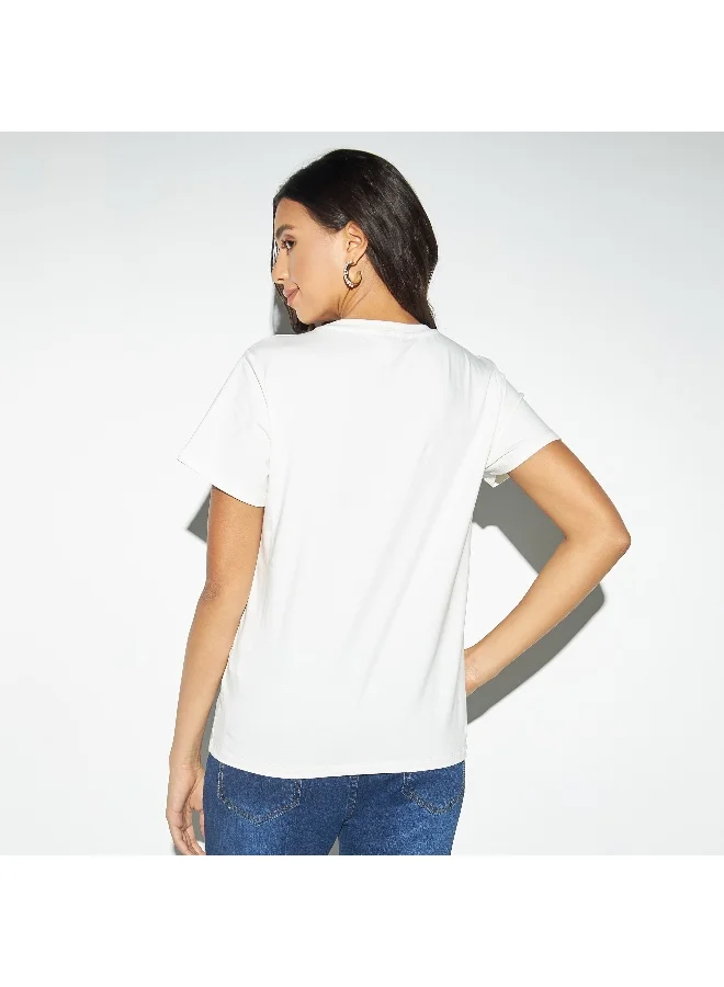 2Xtremz 2Xtremz Graphic Embellished Crew Neck T-shirt with Short Sleeves