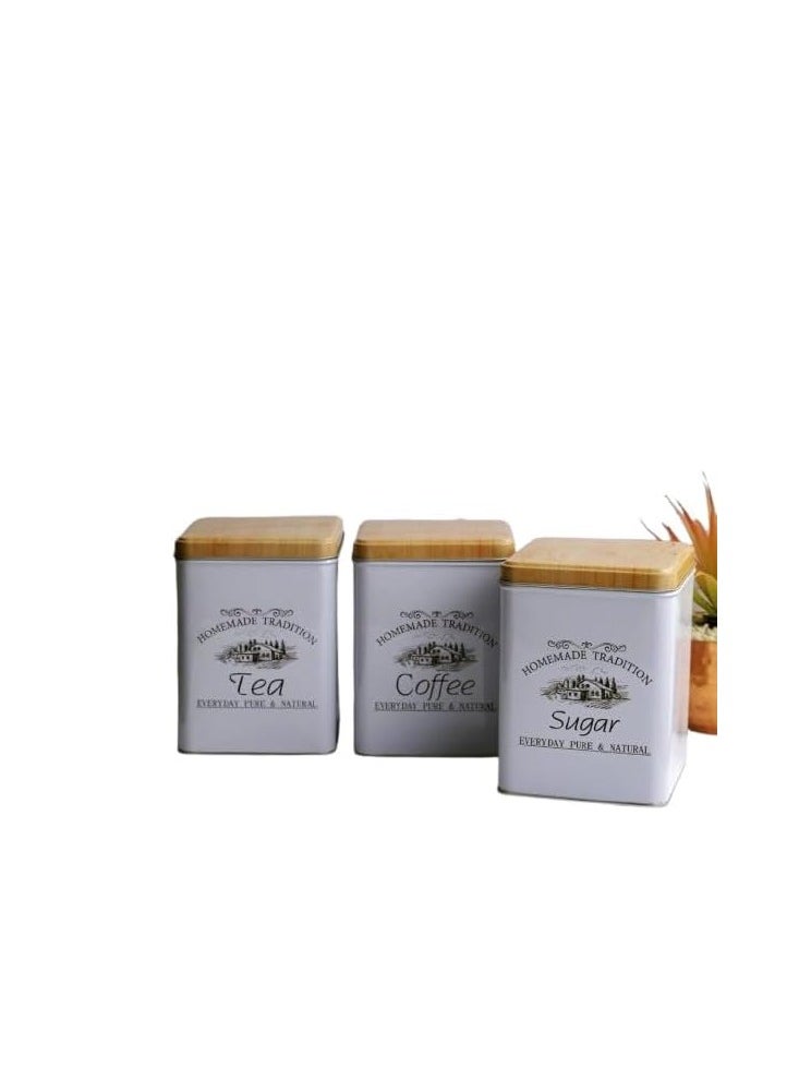 Generic - Chic Square Tin Box Set (3*1) Luxury Turkish Design to Make Your Moments More Special Perfect for Tea, Sugar and Coffee with Tight Lid, Great Gift and Unparalleled Elegance Bu - Image 1