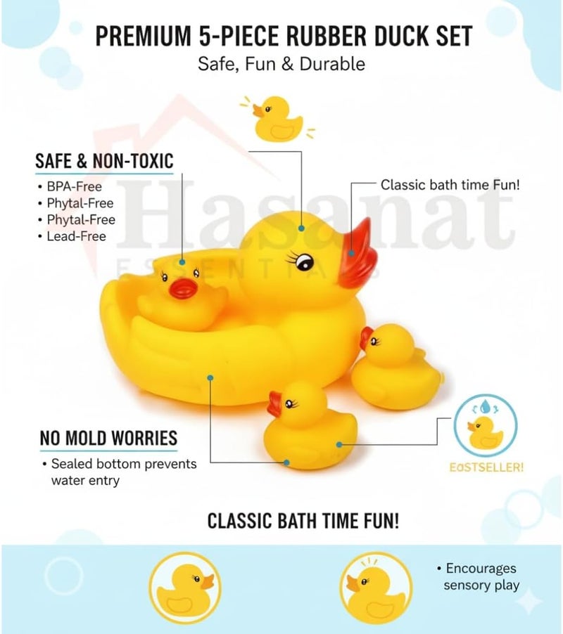 HASANAT ESSENTIALS مجموعة ألعاب حمام عائلة البط المطاطي من حسنات إيسينشالز - Image 4