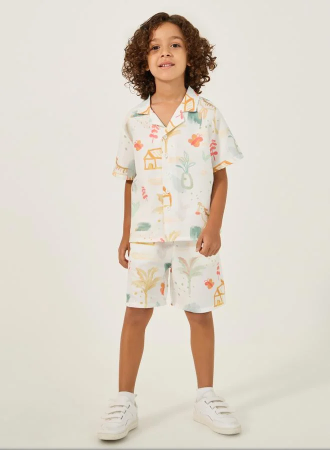 Styli Graphic Print Notch Label Shirt