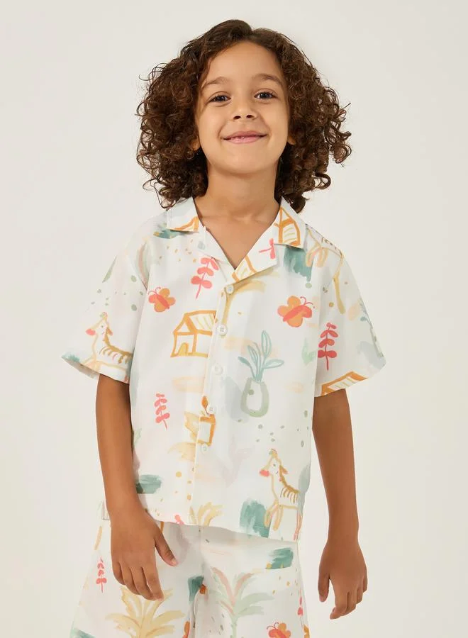 Styli Graphic Print Notch Label Shirt