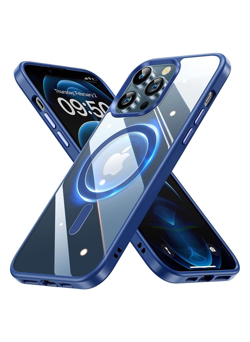 Generic Clear Hard PC Back Cover Soft TPU Frame Shockproof Protective Slim Bumper Case Built in Magnets Compatible with MagSafe for iPhone 14 Pro Max (Blue)  - Image 1