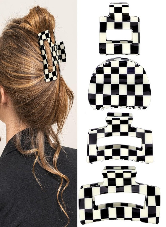 LLOUSSAK 4Pcs Checkered Hair Claw Clips, Non-Slip Hair Jaw Clips for Thick, Thin, Curly, Straight, Long Hair, Simple Style Black and White Square Claw Clips, Women's Hair Accessories - Image 1