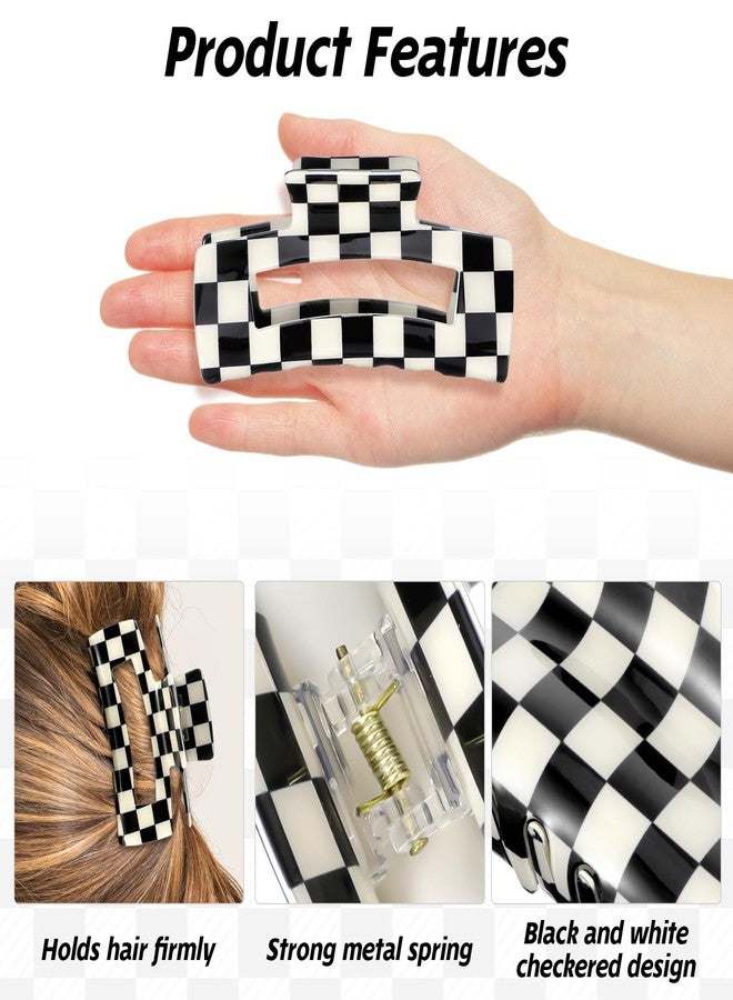 LLOUSSAK 4Pcs Checkered Hair Claw Clips, Non-Slip Hair Jaw Clips for Thick, Thin, Curly, Straight, Long Hair, Simple Style Black and White Square Claw Clips, Women's Hair Accessories - Image 3