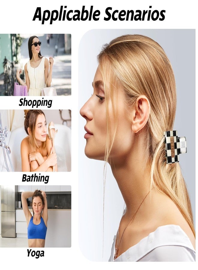 LLOUSSAK 4Pcs Checkered Hair Claw Clips, Non-Slip Hair Jaw Clips for Thick, Thin, Curly, Straight, Long Hair, Simple Style Black and White Square Claw Clips, Women's Hair Accessories - Image 4