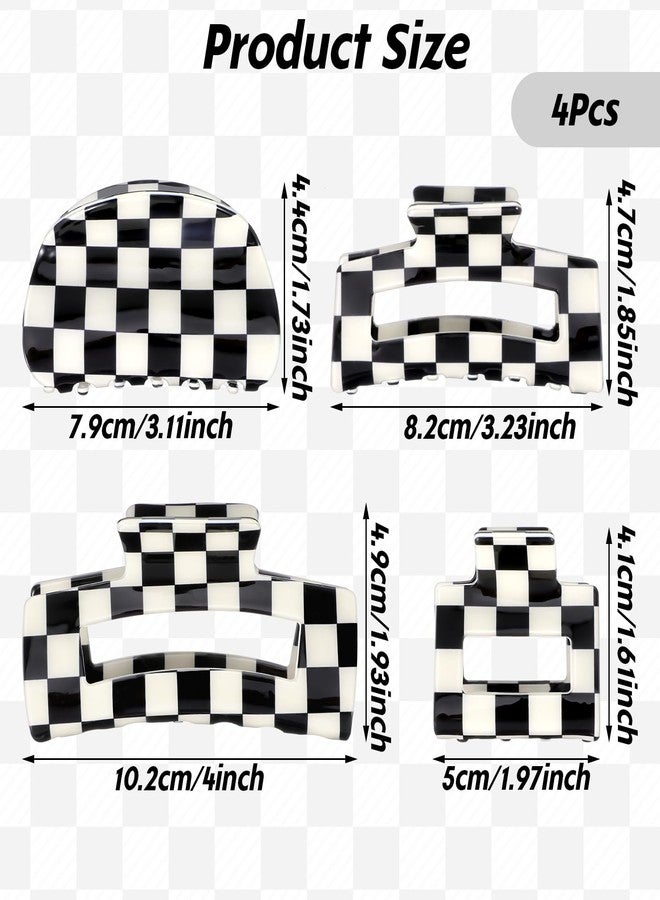 LLOUSSAK 4Pcs Checkered Hair Claw Clips, Non-Slip Hair Jaw Clips for Thick, Thin, Curly, Straight, Long Hair, Simple Style Black and White Square Claw Clips, Women's Hair Accessories - Image 2