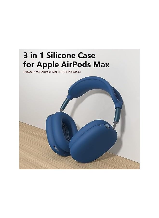 NIBEMINENT - 3 Pack Silicone Case Cover Compatible For Air Pods Max Anti Scratch Ear Pad Case Cover Ear Cups Cover Headband Cover Set For Air Pods Max Soft Skin Cover Headphones Accessories Blue - Image 1