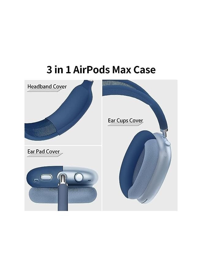 NIBEMINENT - 3 Pack Silicone Case Cover Compatible For Air Pods Max Anti Scratch Ear Pad Case Cover Ear Cups Cover Headband Cover Set For Air Pods Max Soft Skin Cover Headphones Accessories Blue - Image 1
