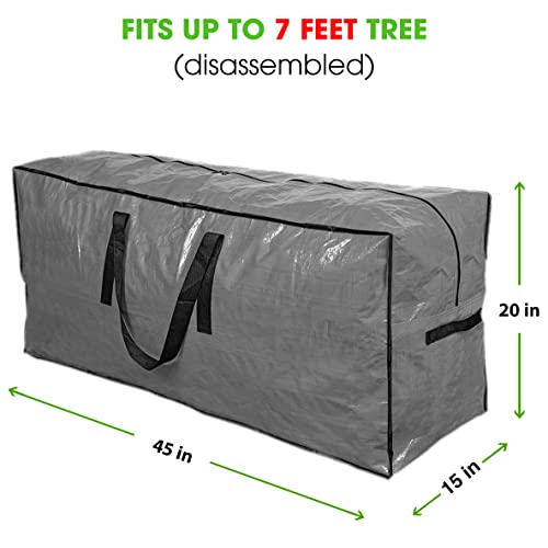 ProPik Artificial Tree Storage Bag | Fits Up to 7 ft. Tall Disassembled Tree | 45" x 15" x 20" Holiday Tree Storage Case | Perfect Xmas Storage Container with Sleek Zipper and Handles (Gray) - Image 2