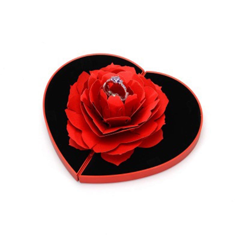 wonuu Engagement Ring Box,Ring Rose Box Surprise Jewelry Storage Holder for Woman as Proposal Engagement Wedding Ring Jewelry Gift ect. (Heart Shaped-Red) - Image 1