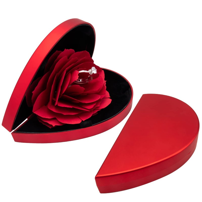 wonuu Engagement Ring Box,Ring Rose Box Surprise Jewelry Storage Holder for Woman as Proposal Engagement Wedding Ring Jewelry Gift ect. (Heart Shaped-Red) - Image 2