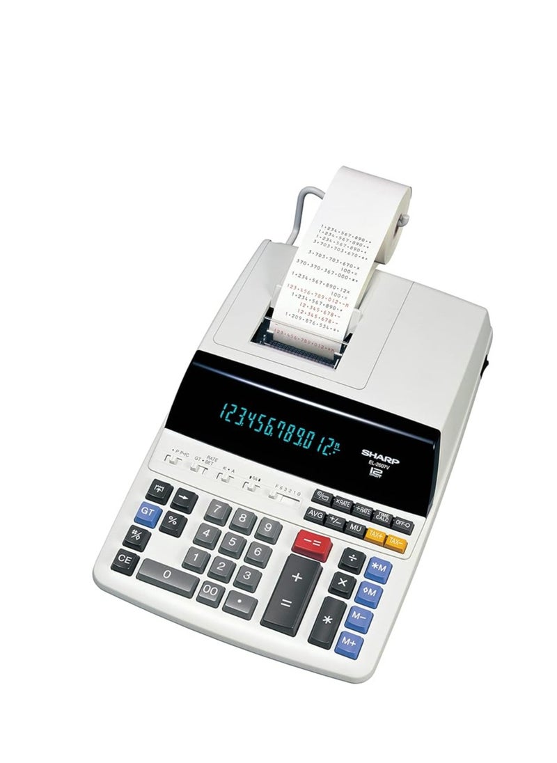 Generic Printing Desktop Calculator 12 Digits Black Red Printing Colours White  EL-2607V  - Image 2
