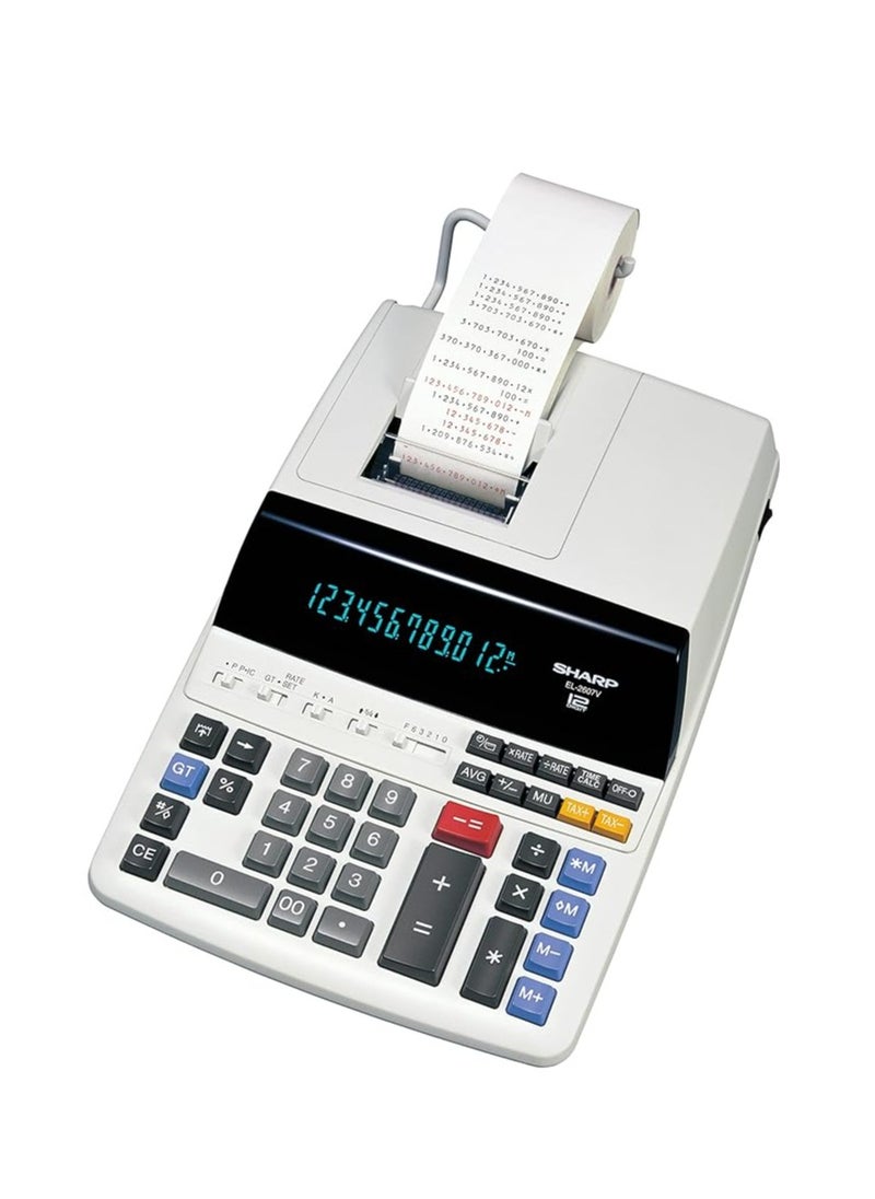 Generic Printing Desktop Calculator 12 Digits Black Red Printing Colours White  EL-2607V  - Image 1