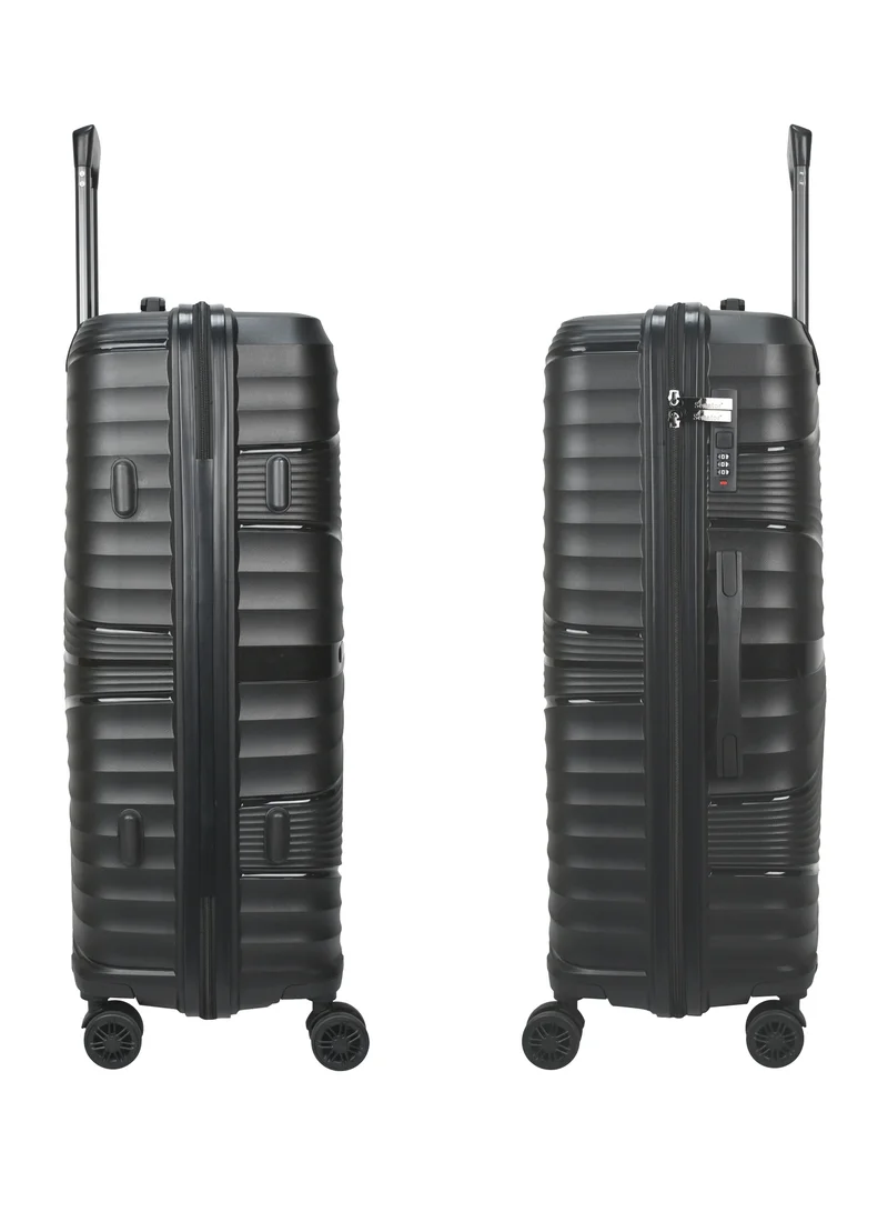 SENATOR Hard Case Medium Checked Luggage Trolley For Unisex Polypropylene Lightweight 4 Double Wheeled Suitcase With Built In TSA Type Lock Travel Bag KH1005 Black