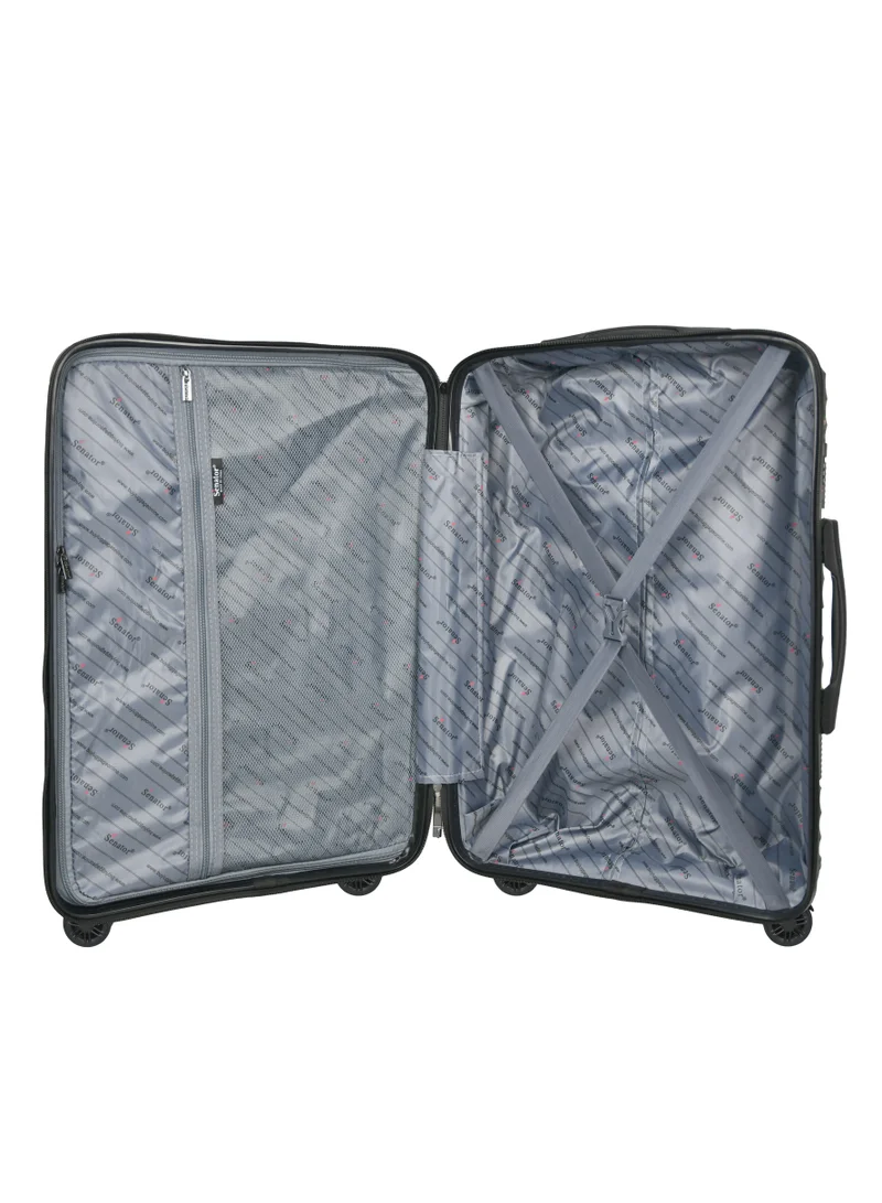 SENATOR Hard Case Medium Checked Luggage Trolley For Unisex Polypropylene Lightweight 4 Double Wheeled Suitcase With Built In TSA Type Lock Travel Bag KH1005 Black