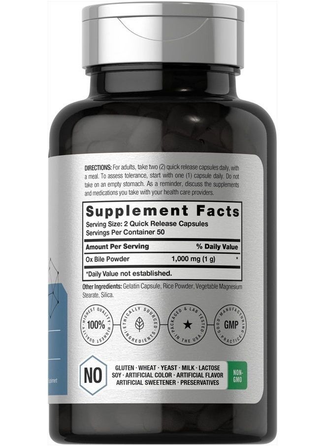 كبسولات Ox Bile 1000 mg 100 | مكمل غذائي لإنزيمات الجهاز الهضمي | خالٍ من الكائنات المعدلة وراثيًا وخالي من الجلوتين | من إنتاج Horbaach