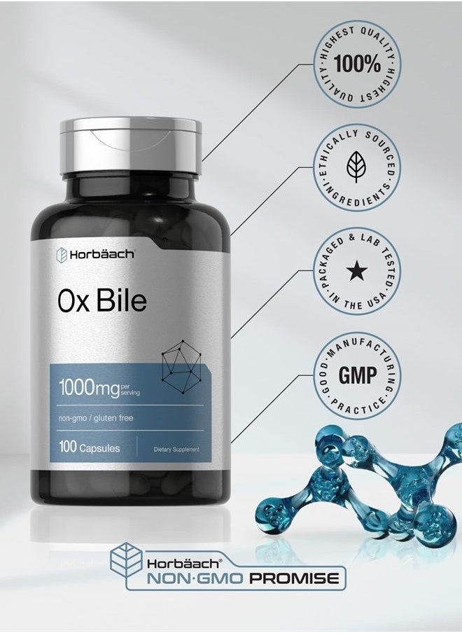 كبسولات Ox Bile 1000 mg 100 | مكمل غذائي لإنزيمات الجهاز الهضمي | خالٍ من الكائنات المعدلة وراثيًا وخالي من الجلوتين | من إنتاج Horbaach