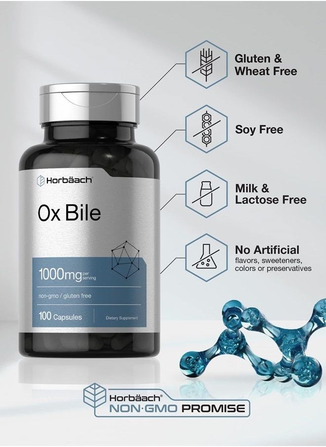 كبسولات Ox Bile 1000 mg 100 | مكمل غذائي لإنزيمات الجهاز الهضمي | خالٍ من الكائنات المعدلة وراثيًا وخالي من الجلوتين | من إنتاج Horbaach