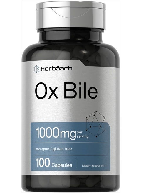 كبسولات Ox Bile 1000 mg 100 | مكمل غذائي لإنزيمات الجهاز الهضمي | خالٍ من الكائنات المعدلة وراثيًا وخالي من الجلوتين | من إنتاج Horbaach