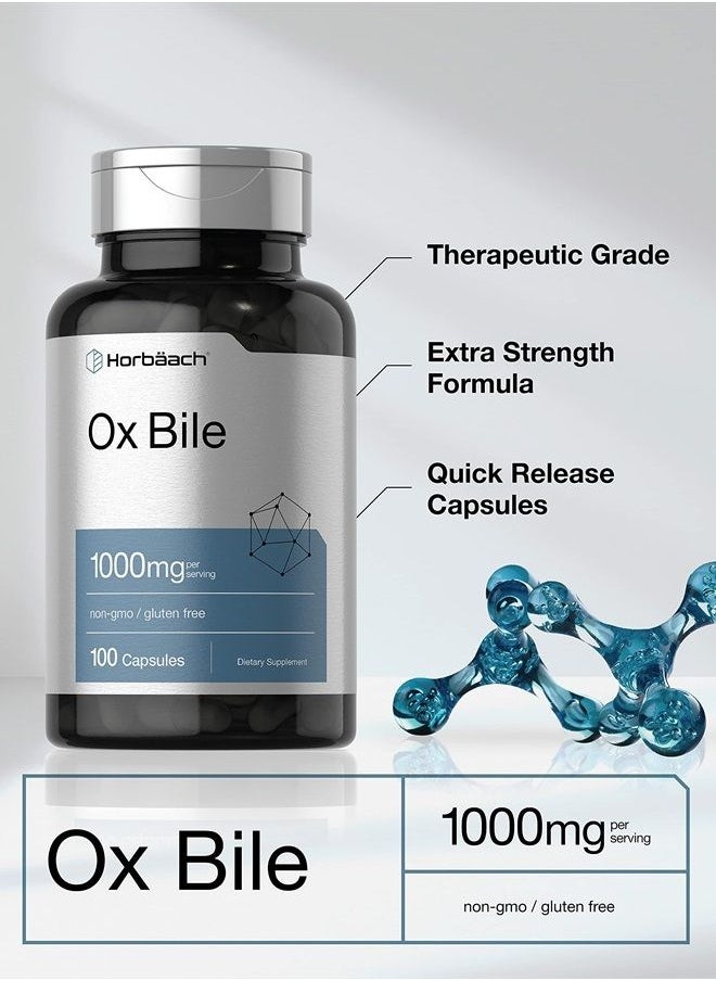 كبسولات Ox Bile 1000 mg 100 | مكمل غذائي لإنزيمات الجهاز الهضمي | خالٍ من الكائنات المعدلة وراثيًا وخالي من الجلوتين | من إنتاج Horbaach