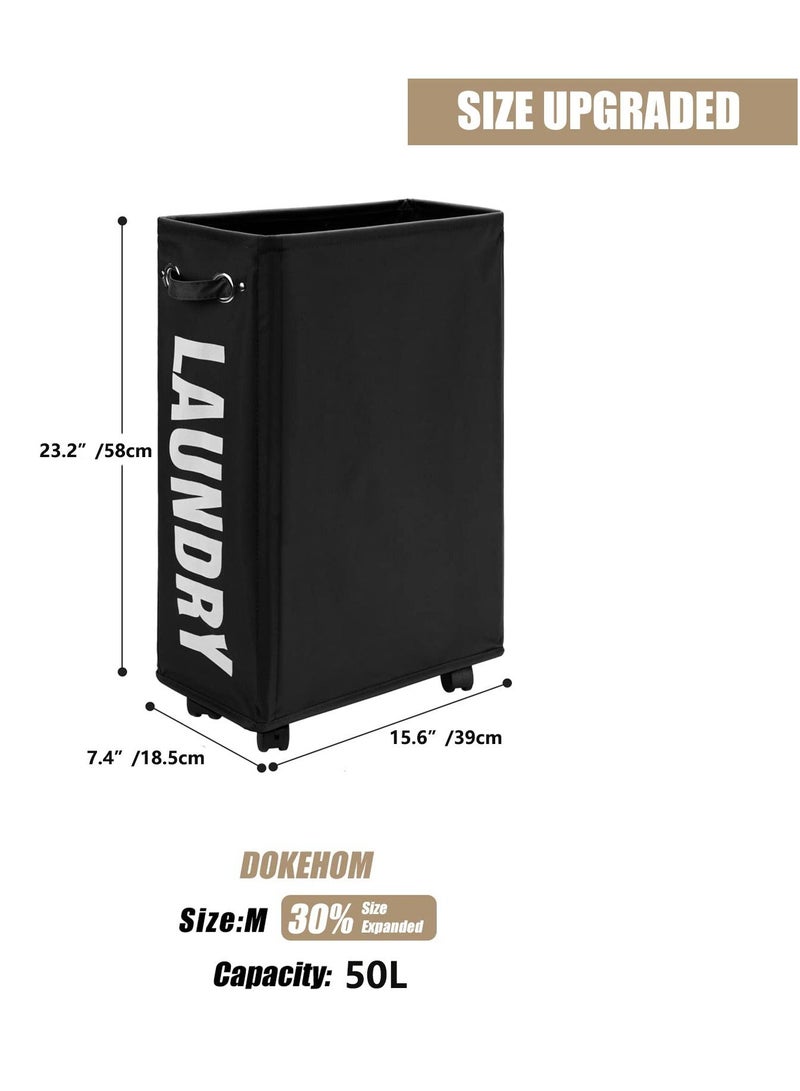 25-Inches Slim Laundry Basket on Wheels, Collapsible Rolling Laundry Hamper, Foldable Narrow Corner Clothes Storage Bins, Black - Image 3