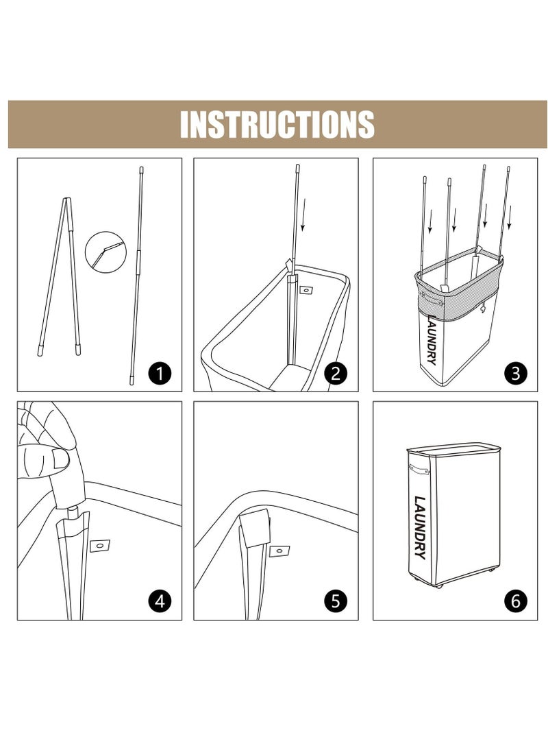 25-Inches Slim Laundry Basket on Wheels, Collapsible Rolling Laundry Hamper, Foldable Narrow Corner Clothes Storage Bins, Black - Image 5