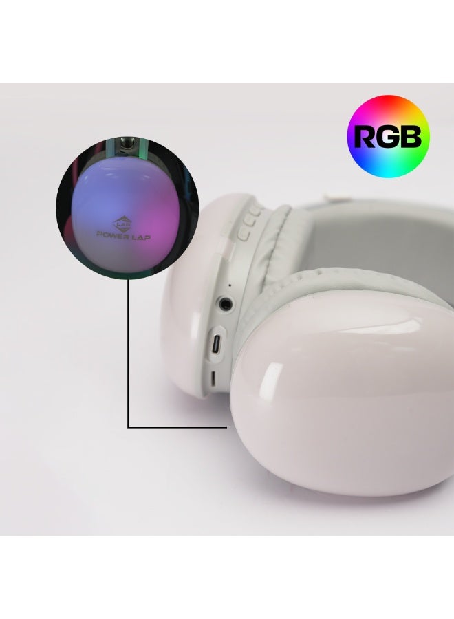 سماعات الألعاب اللاسلكية Power Lap PG580 Disco Pulse مزودة بإضاءة RGB LED، وتقنية بلوتوث 5.3، وخاصية إلغاء الضوضاء النشطة (ANC)، ومحركات صوتية 40 مم، وميكروفون مدمج، وشحن من النوع C، ودعم بطاقات الذاكرة TF، وسماعة رأس تغطي الأذن. - Image 4