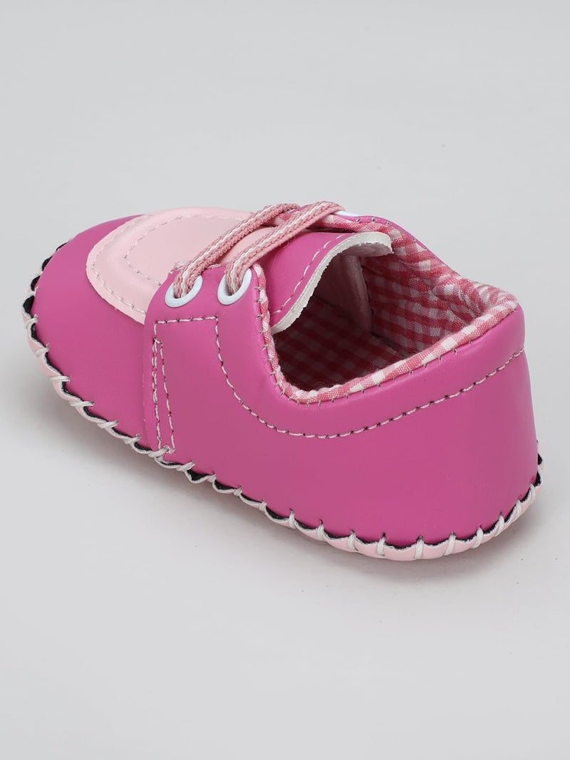 PureSole Baby Soft Sole Moccasins - Pink Leather Crib Shoes with Lace-Up Design for Girls, Newborn to Toddler (6–12 Months) - Image 3