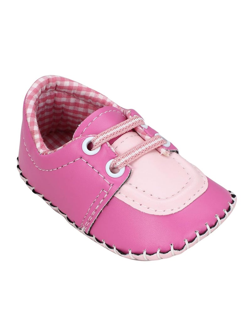 PureSole Baby Soft Sole Moccasins - Pink Leather Crib Shoes with Lace-Up Design for Girls, Newborn to Toddler (6–12 Months) - Image 1