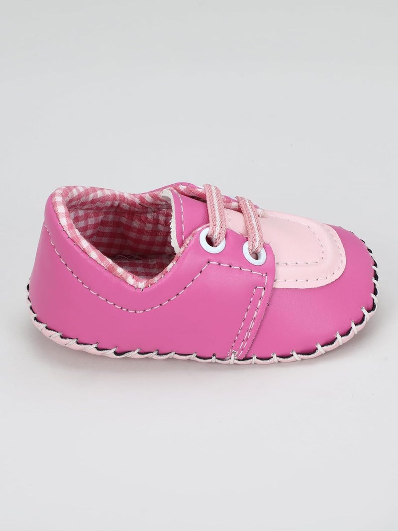 PureSole Baby Soft Sole Moccasins - Pink Leather Crib Shoes with Lace-Up Design for Girls, Newborn to Toddler (6–12 Months) - Image 2