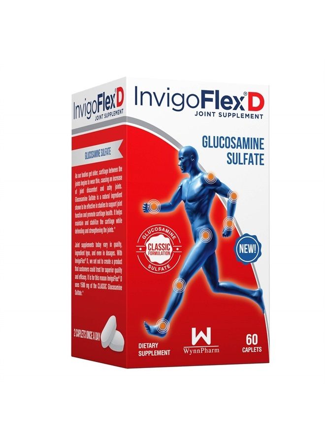 InvigoFlex ® D - 1500mg of Glucosamine Sulfate (Classic Formulation) - Premium Joint Supplement for Knees, Hands, Back, & Hip Support D: Glucosamine Sulfate, Caplets - 60 Ct  - Image 1