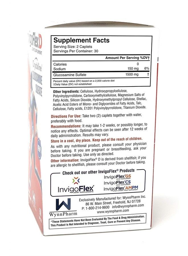InvigoFlex ® D - 1500mg of Glucosamine Sulfate (Classic Formulation) - Premium Joint Supplement for Knees, Hands, Back, & Hip Support D: Glucosamine Sulfate, Caplets - 60 Ct  - Image 2