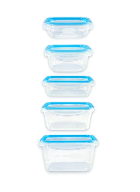 Food Container Lunch Box Set of 5 – Airtight, Leak Proof, Four Clip Lids, 1600ml, 1300ml, 900ml, 450ml, 300ml – Durable Food Storage Containers
