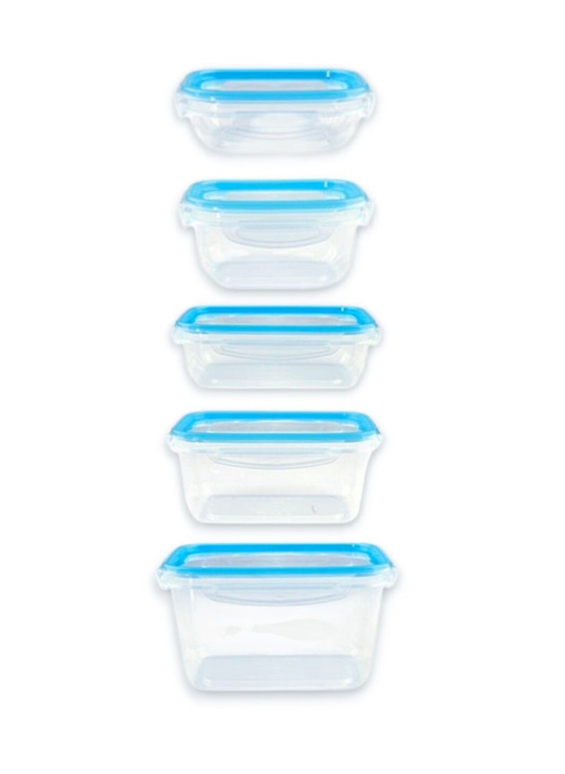 Food Container Lunch Box Set of 5 – Airtight, Leak Proof, Four Clip Lids, 1600ml, 1300ml, 900ml, 450ml, 300ml – Durable Food Storage Containers