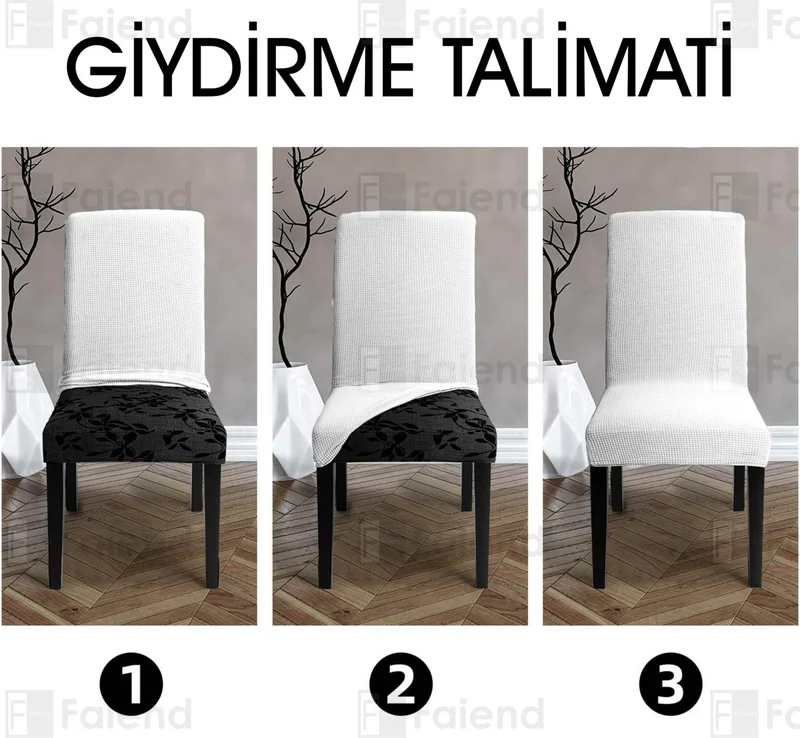 Faiend Liları Esenk Chair Cover Square Pattern Stretch Elastic Mutak Chair Cover 1-pc White Color