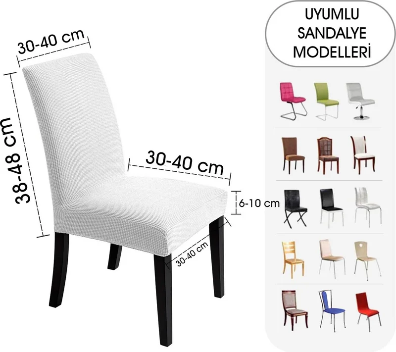 Faiend Liları Esenk Chair Cover Square Pattern Stretch Elastic Mutak Chair Cover 1-pc White Color