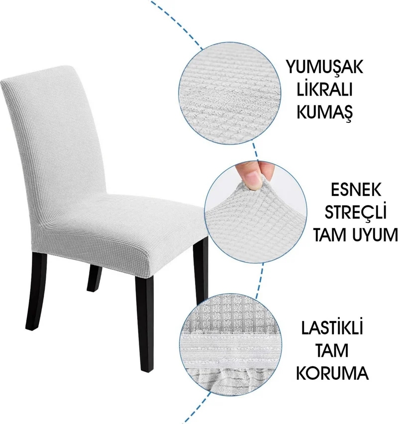 Faiend Liları Esenk Chair Cover Square Pattern Stretch Elastic Mutak Chair Cover 1-pc White Color