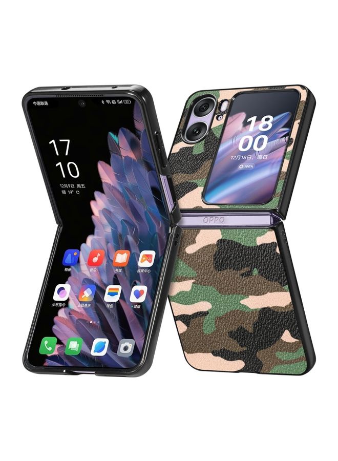 HuHa Case Cover For OPPO Find N2 Flip Camouflage Leather Back Cover Phone Case Green