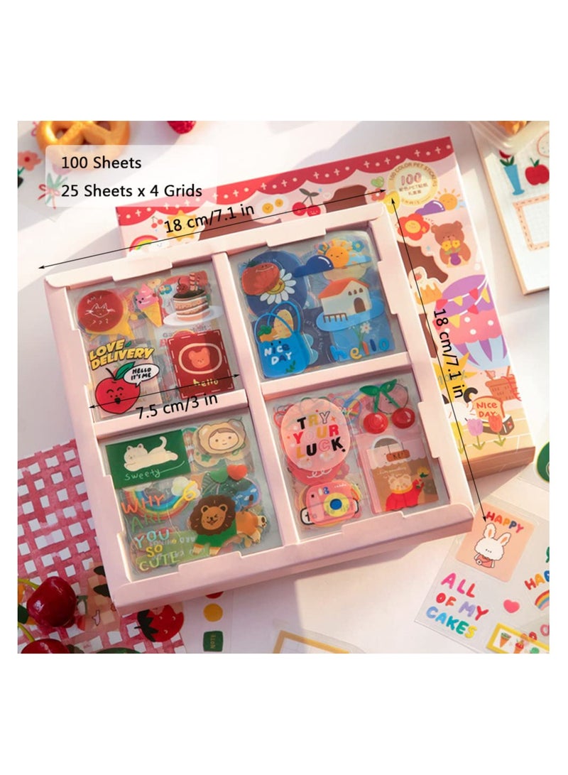 KASTWAVE Kawaii Cartoon Girls Journaling Stickers, 100 Sheets Cute PET Transparent Scrapbooking Clipping Decals Sticker Gift Box for Diary Bullet Album, Junk Journals, Planners, Calendars, Notebook - Image 3
