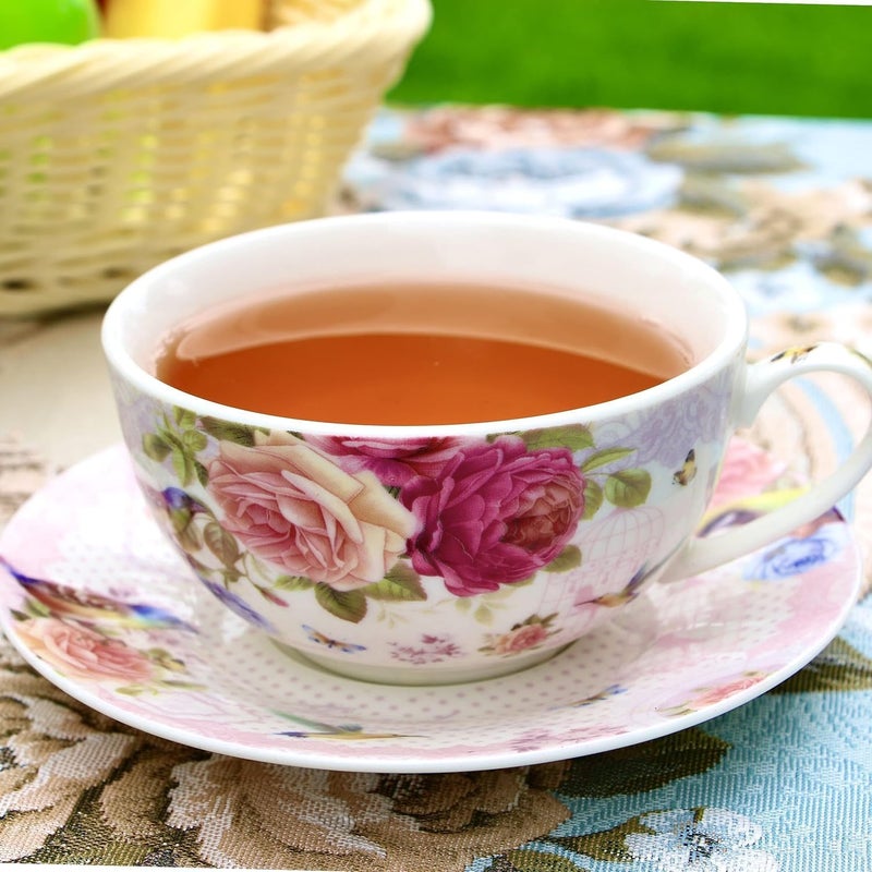 OneUstar Tea for One Set Ceramic Floral Teapot and Cup Saucer Set for Women Mother's Day Birthday Gift in Reusable Handmade Gift Box, Pink - Image 5