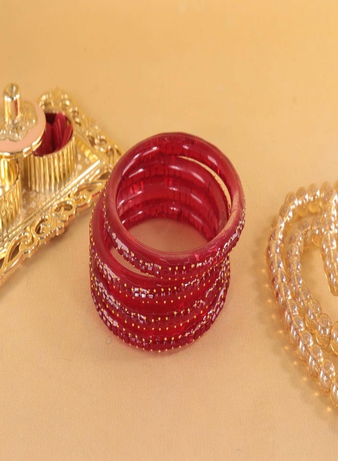 NMII Premium Crystal Glass Kada Set for Women & Girls with Biscuit Cut Design & Golden Pearls | Glass Bangle Set with Beads, Wedding,Daily, Festive - Set of 4 (GK53_Biscuit-CrystalKada-Red-2.4) - Image 4