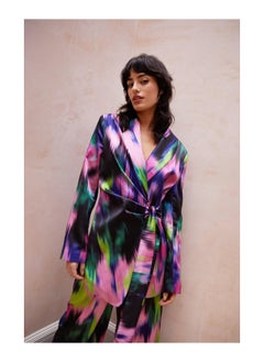 Satin Printed Cinched Waist Blazer