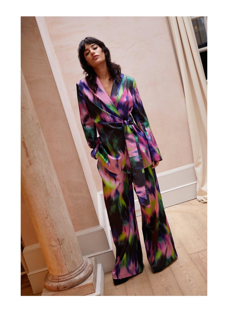 NASTY GAL - Satin Printed Cinched Waist Blazer - Image 1