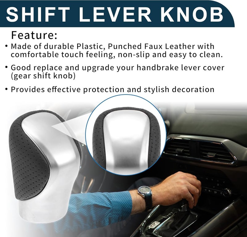 TUCKBOLD Automatic Manual Gear Shifter Knob for Lexus ES350 - Black Silver Tone Plastic and Punched Faux Leather - Image 3