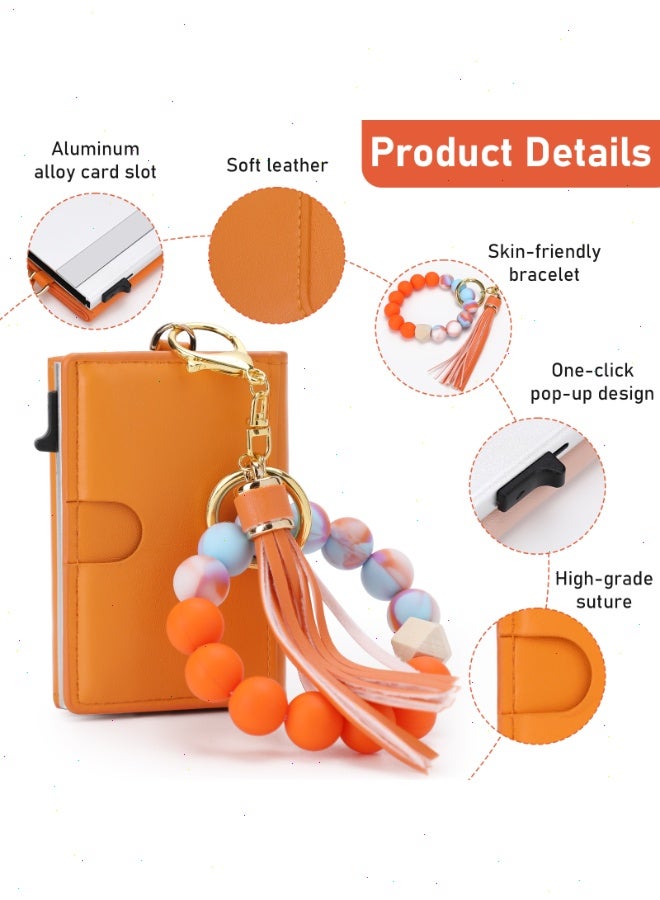 Noetopolis RFID Safe Wallet Women Popup Card Holder, Slim Ladies Wallet Elegant with Coin Pouch & Aluminum Slots, Small Cute Card Wallet with silicone Bead Bracelet Daily Use - Image 3