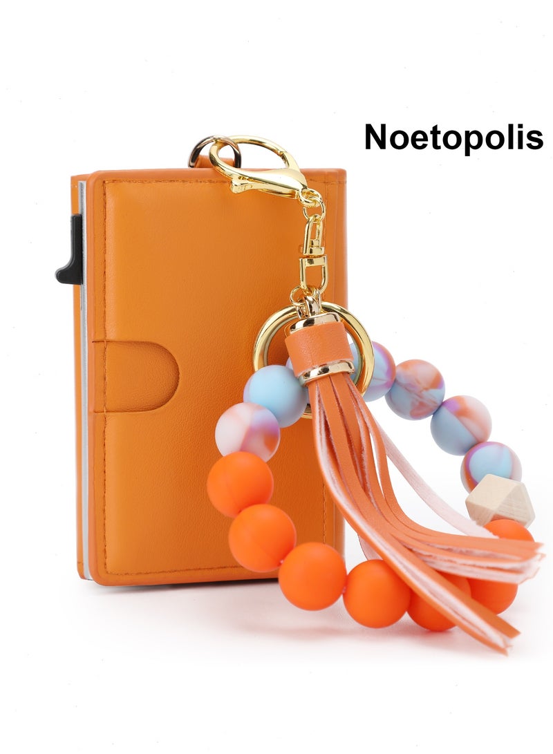 Noetopolis RFID Safe Wallet Women Popup Card Holder, Slim Ladies Wallet Elegant with Coin Pouch & Aluminum Slots, Small Cute Card Wallet with silicone Bead Bracelet Daily Use - Image 1